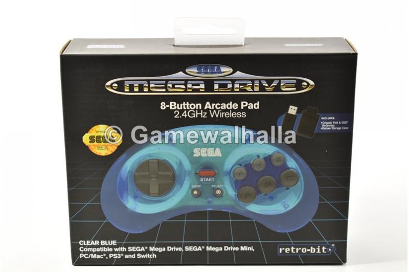 Sega Mega Drive Controller 8-Button Arcade Pad 2.4 GHz Wireless Clear Blue Retro-Bit (new) - Sega Mega Drive