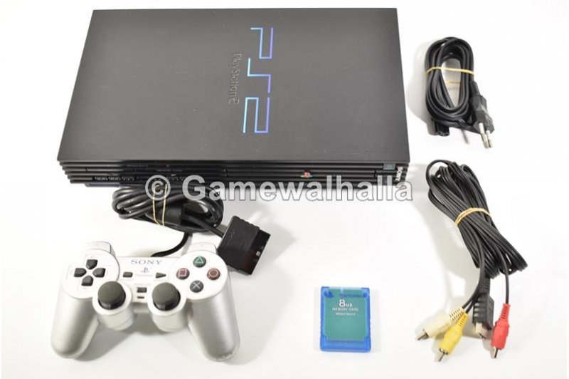 PS2 Console Fat Black + Silver Controller - PS2